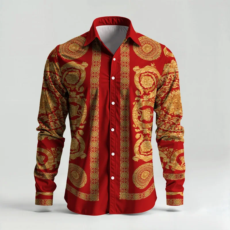 2025 Spring Summer Men Shirt Set Brand Print Fashion Printing Two Piece Set Mens Light Luxury Lightweight Party Long Sleeves_voghion.com