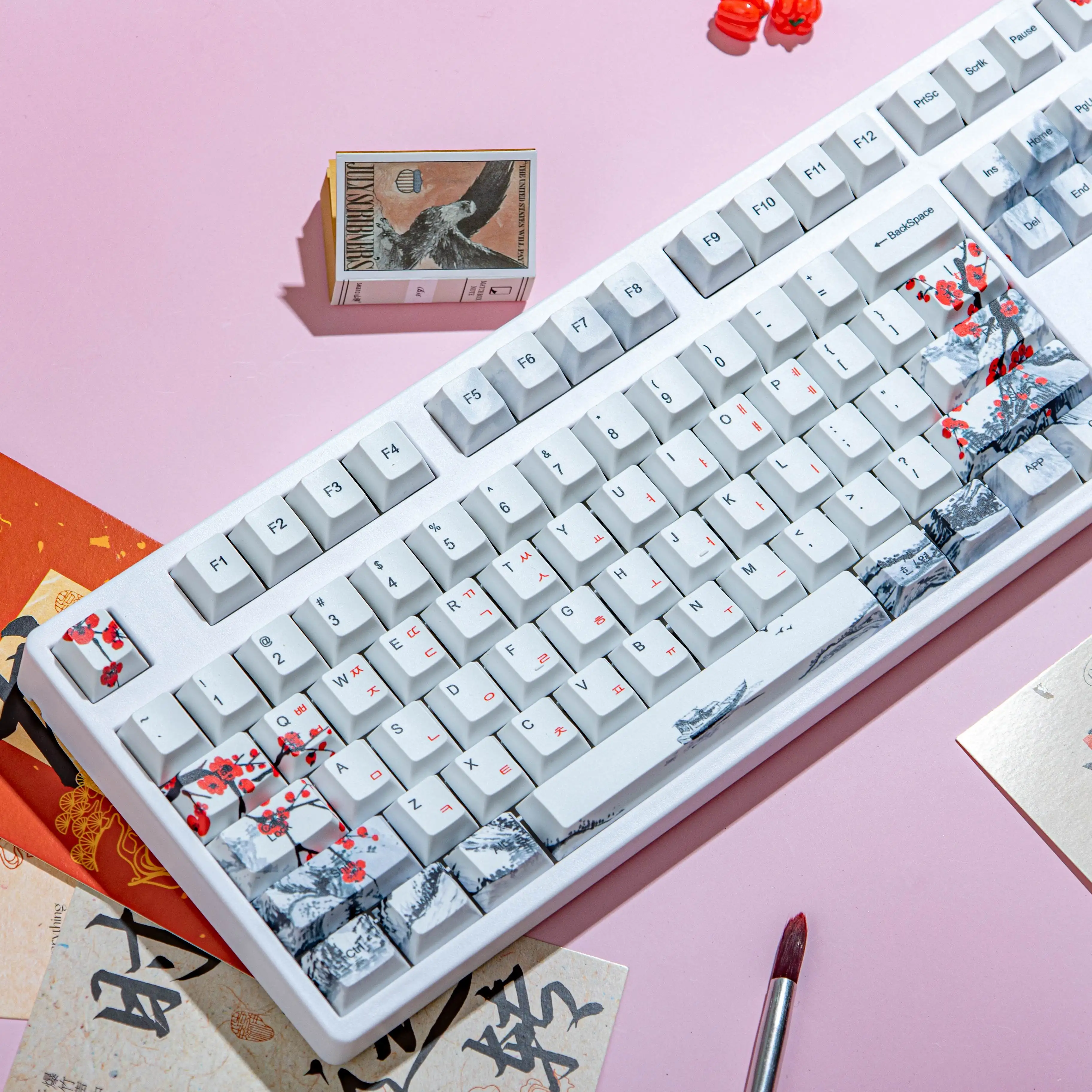 매화꽃 AZERTY 키캡 이탈리아어 스페인어 노르딕 한국어 키캡 QWERTZ PBT 체리 프로파일 ISO 레이아웃 MX 기계식 키보드용