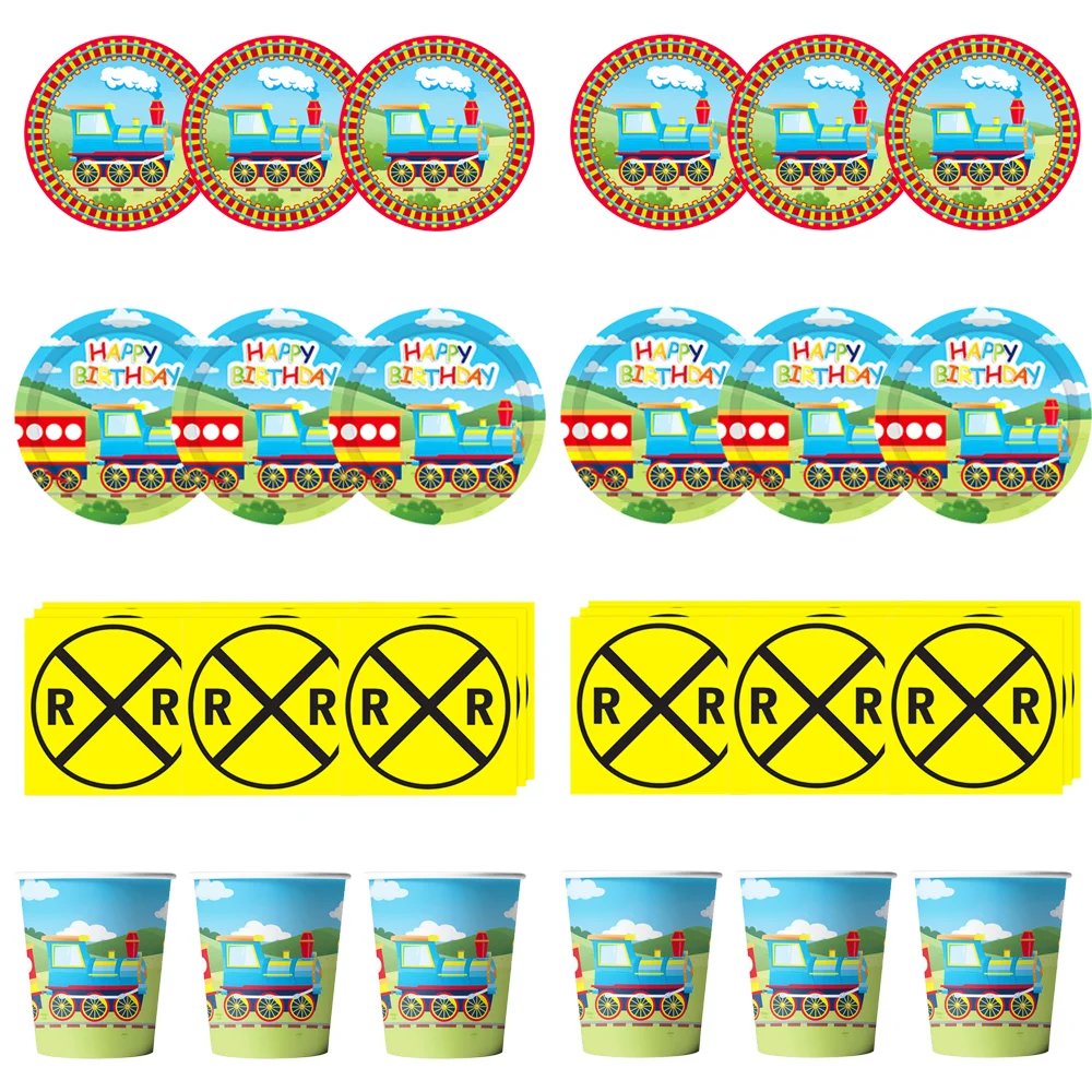 Set Stoviglie Compleanno Tema Treno - Piatti, Tovaglioli, Tovaglia E Striscione Per Feste Bambini - Foto 10