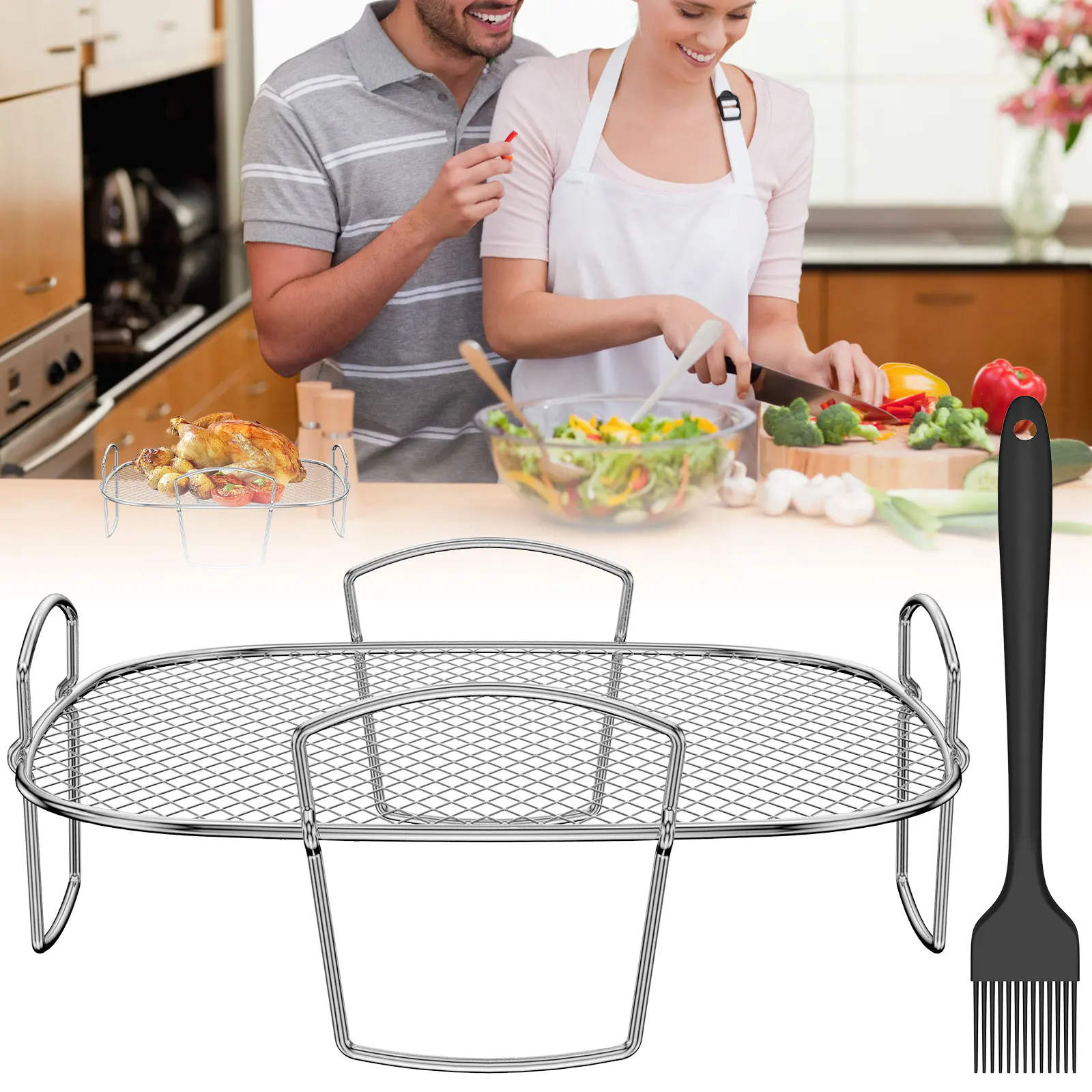 

Air Fryer Rack Grilling Rack Stainless Steel Food Dehydrator Rack Cooking Rack Toast Rack Sturdy Square Rack Air Fryer Safe Air