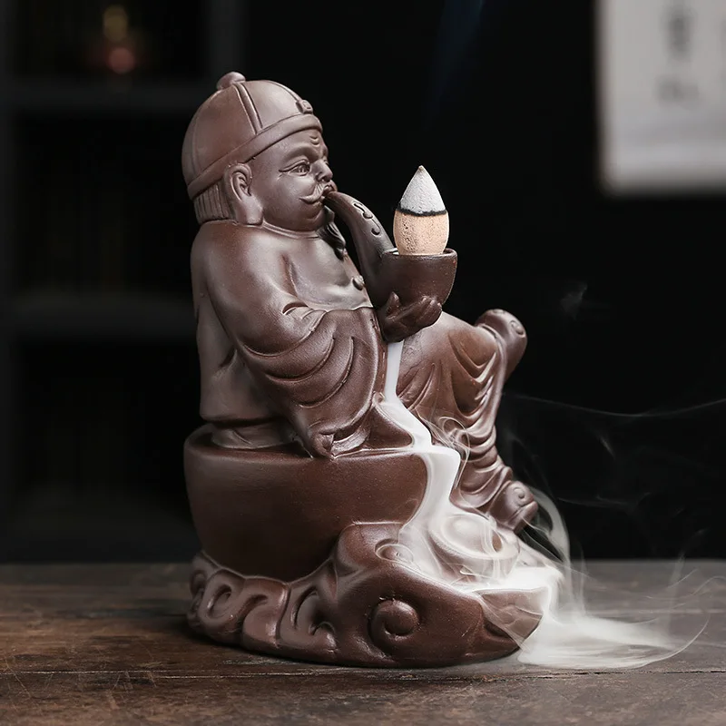 Zisha Leisurely Grandpa Sandalwood Backflow Stove Creative Old Beijing Character Incense Furnace Holder Home Relief Decoration