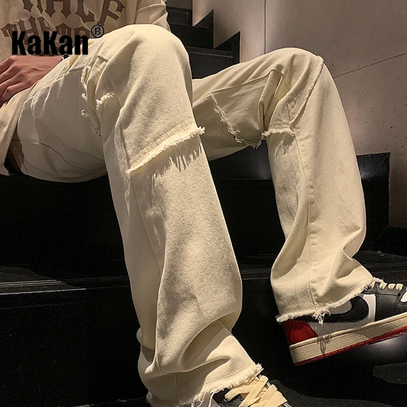 Kakan - New Niche Design with A Subtle Flare Denim for Men, High Street Retro Slim Straight Pants K24-XTD988