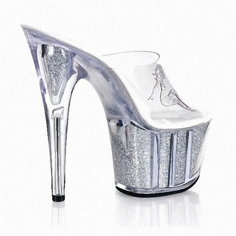 Summer transparent glass shoes, sexy 17CM high heels, model stage fashion show performance, dance shoes