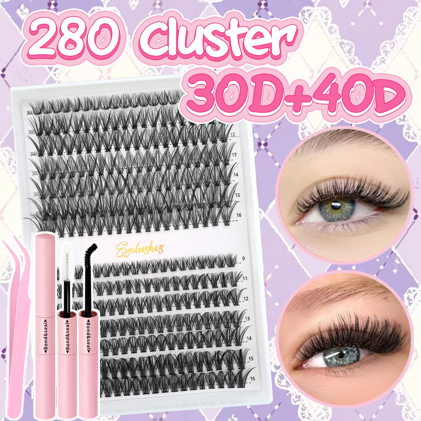 Fake Eyelashes Feather-Light Natural Cluster Lashes Kit All-in-One Tool Set