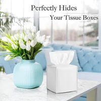 Modern PU Leather Square Tissue Box Cover Holder-Decorative Holder/Organizer for Bathroom Vanity Countertop, Night Stands,Office 2