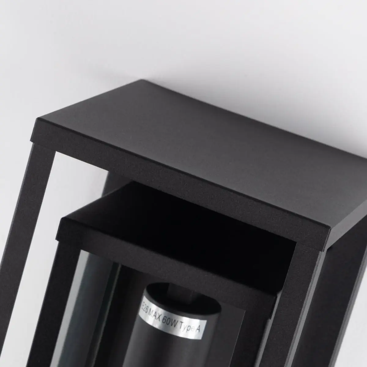 2 Pack Glass Wall Sconce Outdoor in Matte Black Waterproof Porch Light with Rectangular Metal Frame and Clear Glass Shade
