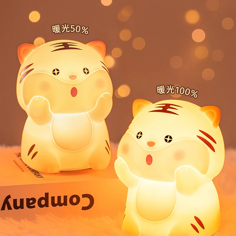 

Indoor Lighting Led Kawaii Yellow Tiger Lamp Usb Rechargeable Nursing Lamp Bedroom Bedside Toy Gift Kids Childrens Day Home Deco