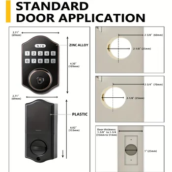 CIEPOJIT Smart Front Door Lock Deadbolt Keyless Entry Locks  Digital Keypad Security For Home Unlock with password/key 6