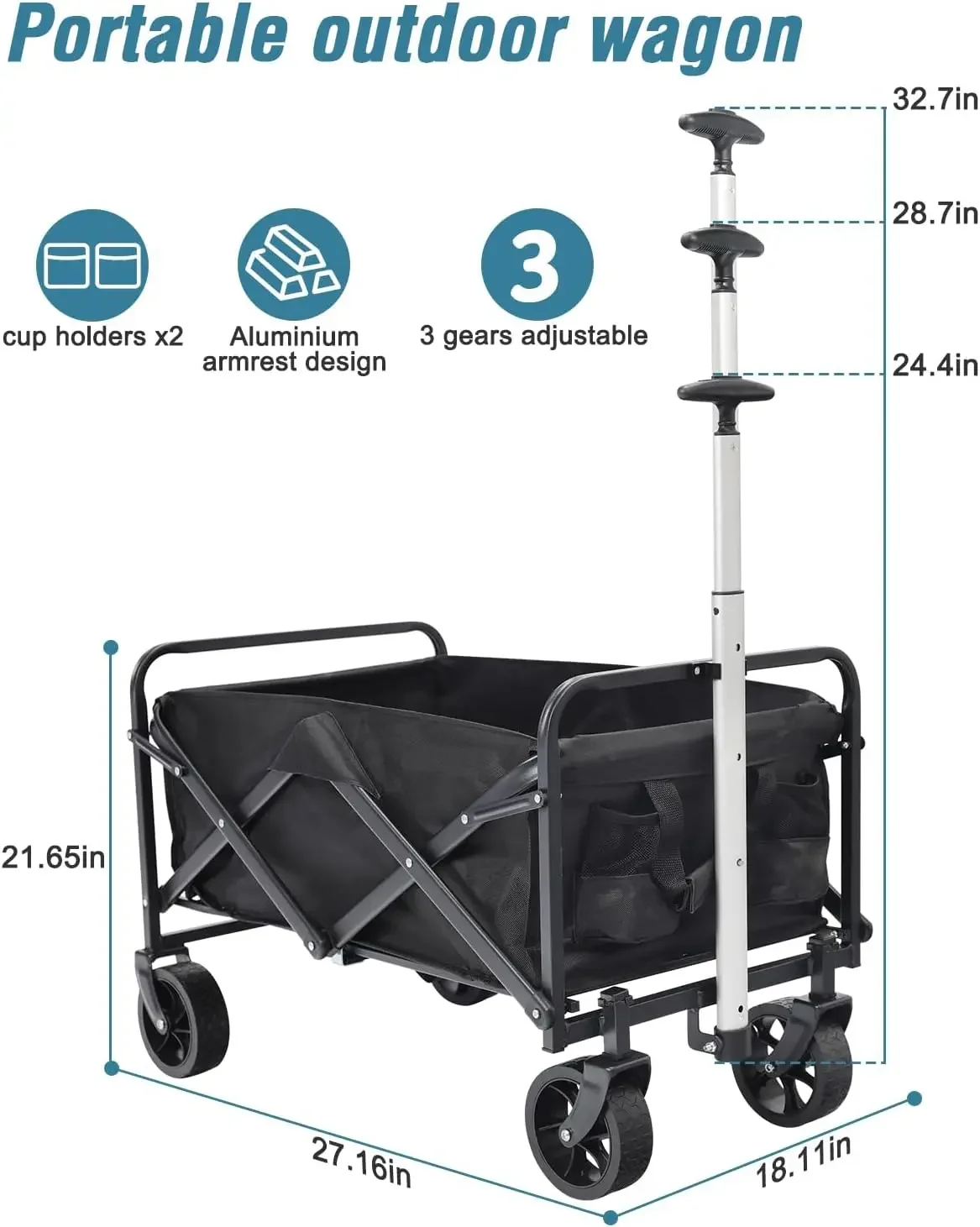 Portable Hand Cart Utility Wagon Wheels Collapsible Wagon Two Drink Holders