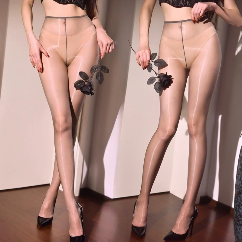 1D Ultra Dünne Transparente Haut Concealer Strümpfe Frauen Sexy Eine Linie Öffnen/Schließen Schritt Strumpfhosen Öl Glänzend Pole Dance Clubwear – Detail 7