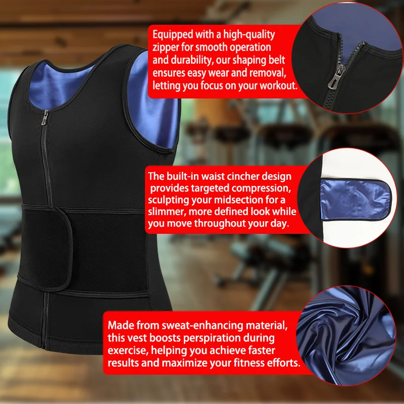 Men's Body Shaper Sauna Vest Double Belt Sweat Shirt Waist Trainer Corset Top Abdomen Slimming Shapewear Fat Burn Fitness Suits