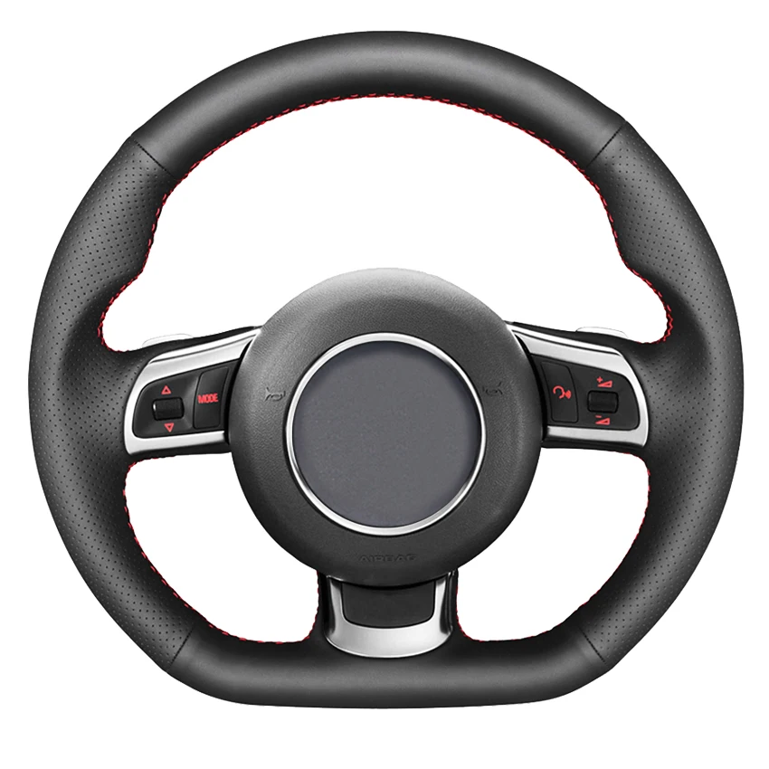 

Black Genuine Leather Car Steering Wheel Cover For Audi TTRS 2009-2014 R8 2010-2015 RS3 (8P) 2011-2014 RS6 2008-2010