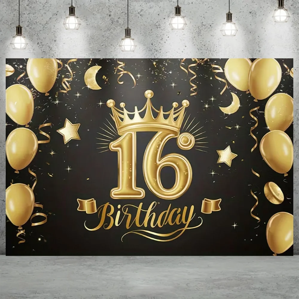 16. und 18. Geburtstagsparty Dekoration Hintergrund Junge Mädchen Jahre Alt Bar Mitzvah Kulisse Banner Schwarz Gold Fotografie-Requisiten – Detail 2