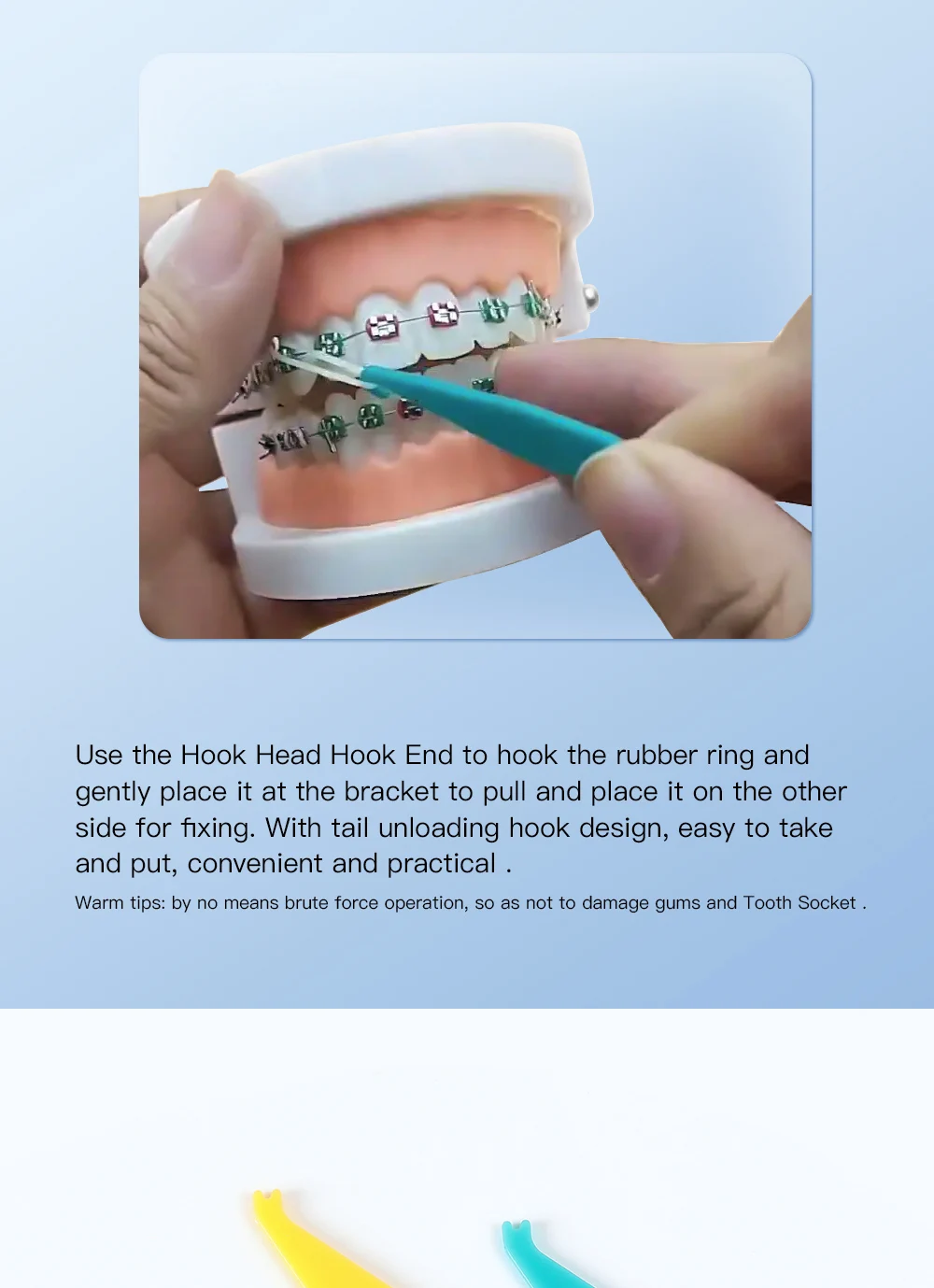 50 Teile/paket AZDENT Dental Kieferorthopädische Elastische Gummiband Platzierung Werkzeug Placers Verschiedene Farben Zahnmedizin Instrument – Detail 5