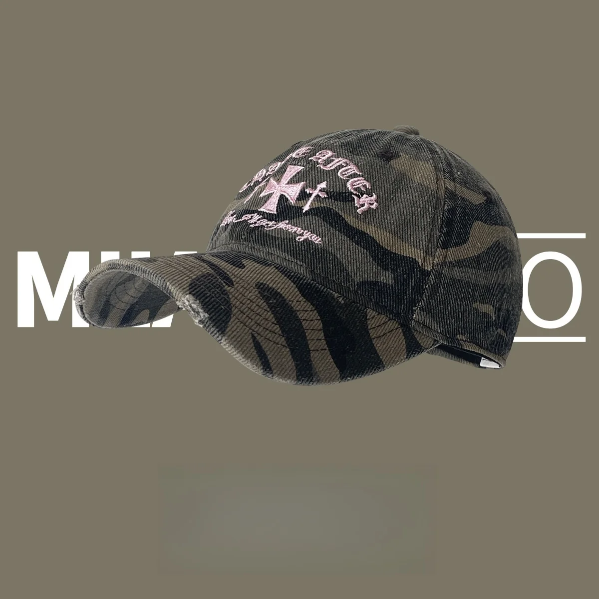 Retro alte Kreuzstich-Camouflage-Baseballkappe für Männer und Frauen, passendes Gesicht, kleine neue lässige Soft-Top-Sonnen-Baseballkappe – Detail 7