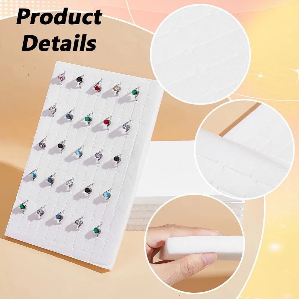 6pcs Velvet Jewelry Ring Display Foam Pad Insert 100 Slots White Regular Tray Home Storage Retail Show Exhibition 7.1x11.1x0.4''