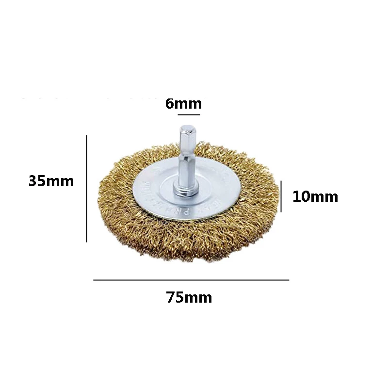 50 mm/60 mm/75 mm 철사 브러시 황동 도금 바퀴 브러시 드릴 회전 도구 금속 녹 제거 연마 브러시