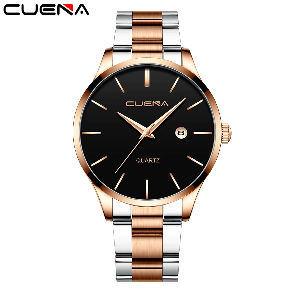 

CUENA 2021 Casual Sport Watches for Men Blue Luxury Military Leather Wrist Watch Man Clock Fashion Chronograph Wristwatch
