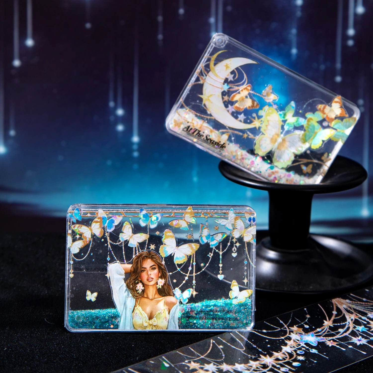 스타라이트 펜던트 체인 시리즈 빈티지 나비 라이트 풍경 PET 테이프 창의적인 DIY 저널 재료 콜라주 문구류