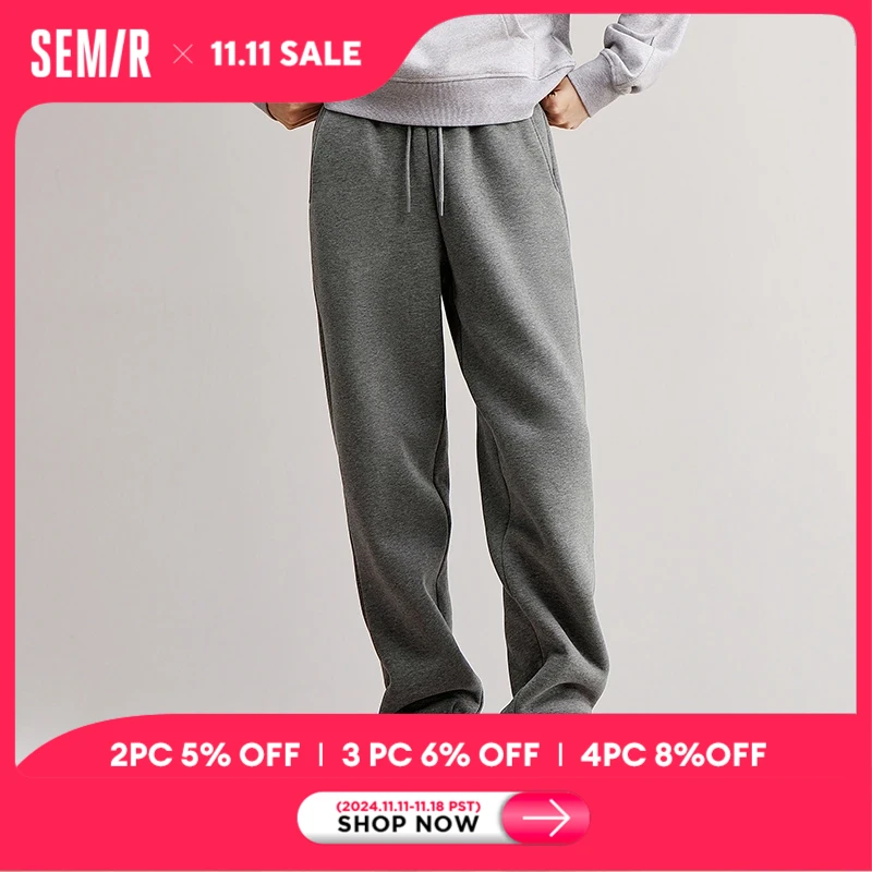 Semir Casual Pants Women Fleece Thickened and Warm Elastic Waist Long Pants 2024 Winter New Loose Cuffed Sweatpants Versatile