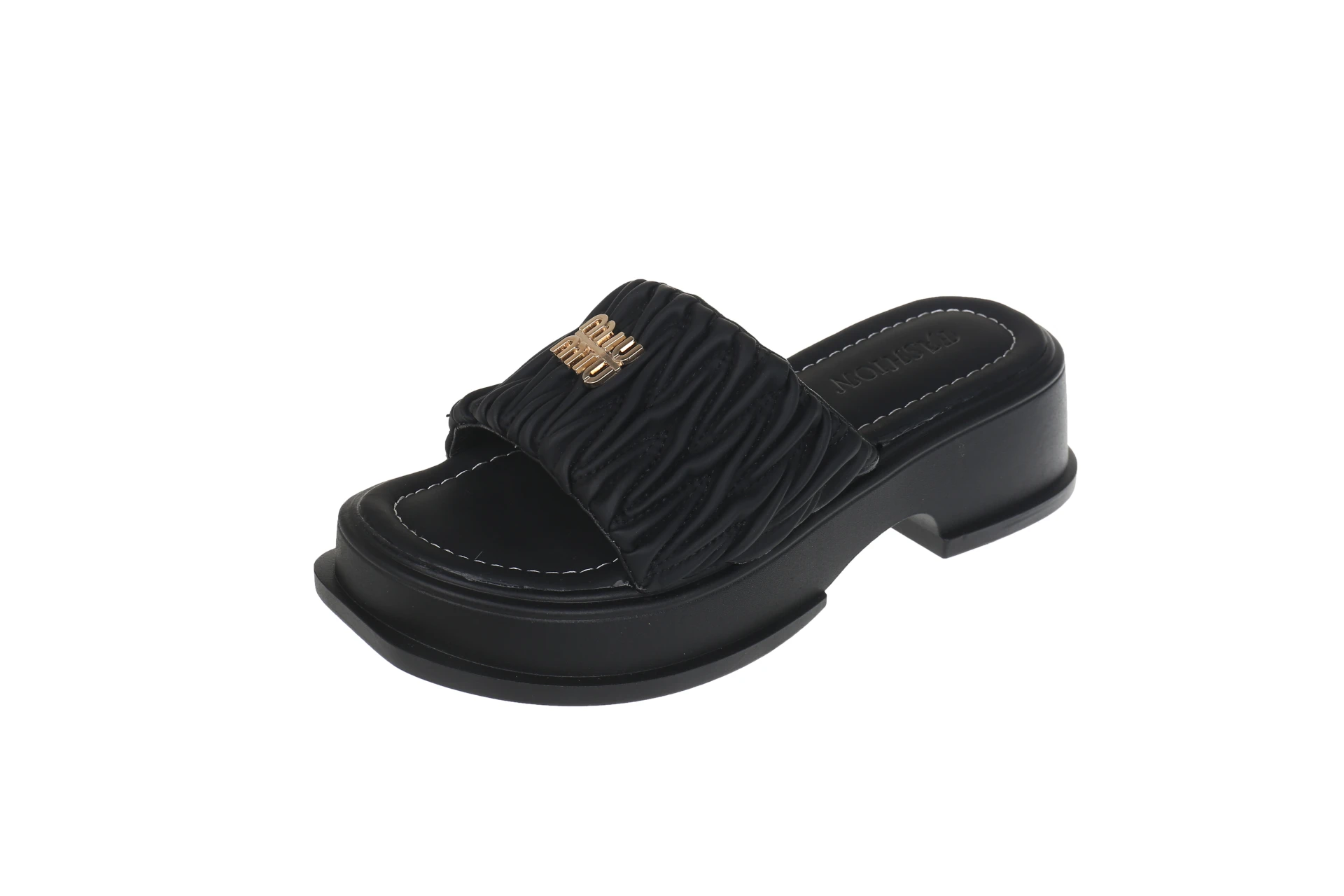 Fashion Quality Leather Black Female Slippers