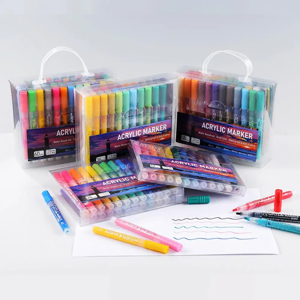 Colorful Marker Pack Vibrant Acrylic Paint Marker Pens Set for Kids Adults Waterproof Painting Markers for Rock Glass Kids