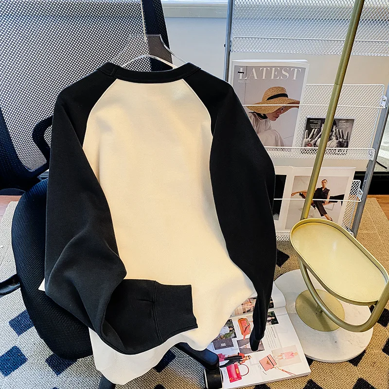

Spring Autumn Loose Thin Raglan Sleeve Round Neck Sweater for Women 2023 New Long Sleeve Contrast Top Fashion Casual Clothing