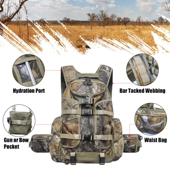 35L Hunting Backpack Camo Hunting Pack with Gun Bow Pocket Long-Lasting Large Capacity Hunting Day Pack 5