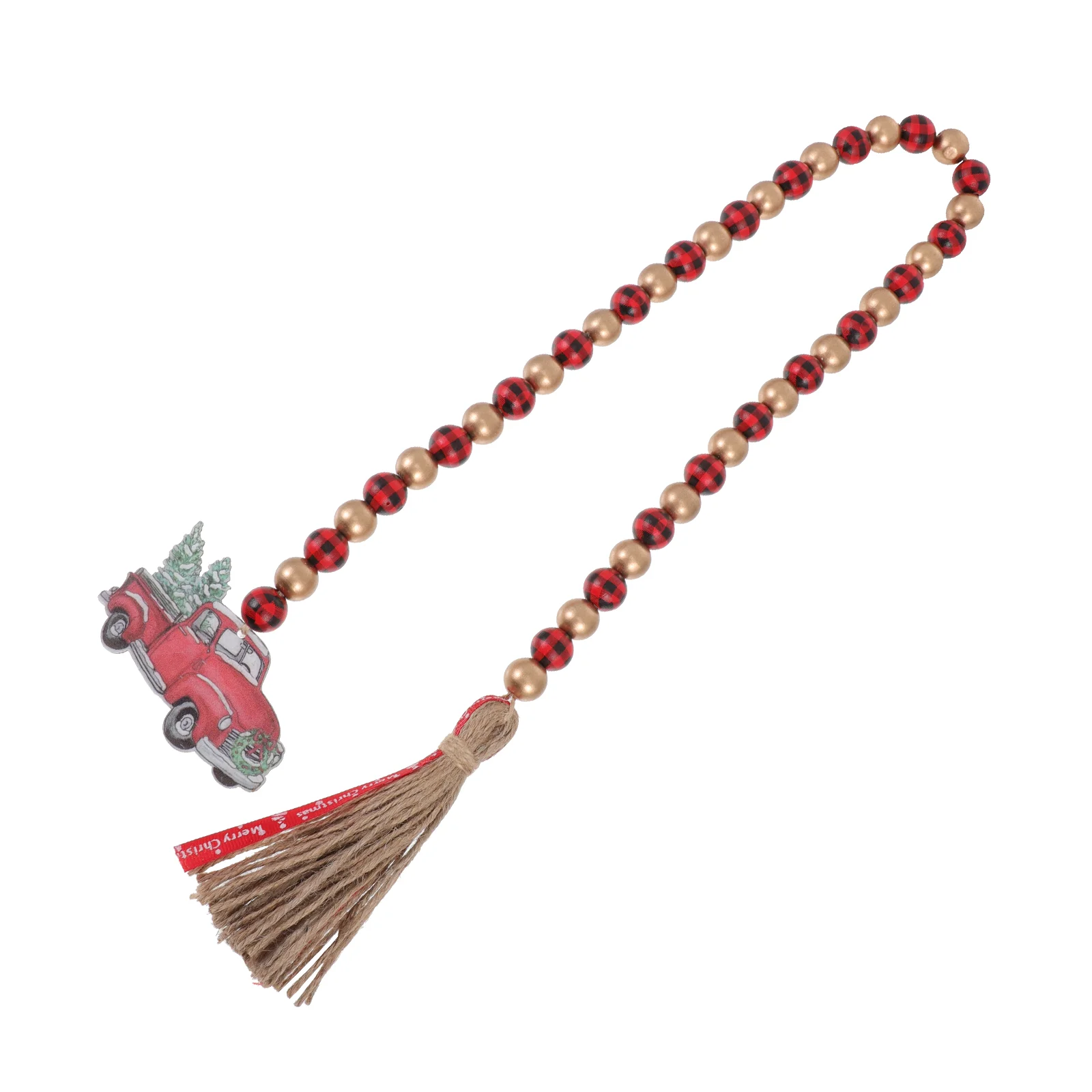 

Christmas Wooden Bead Garland Tassel Decor Wood Beads String Pendants Prayer Beads Truck Hanging Ornament for Xmas Holiday