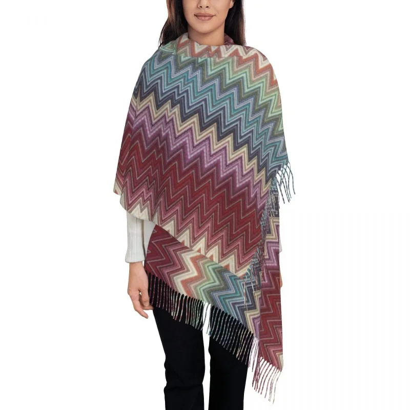 

Fashion Abstract Geometric Home Zig Zag Tassel Scarf Women Winter Fall Warm Shawls Wraps Ladies Boho Modern Camouflage Scarves
