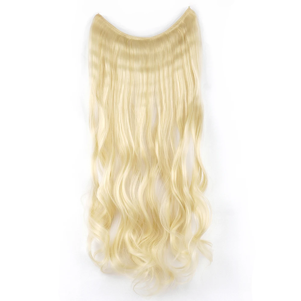 Soowee 17 Colors Long Gray Blonde Synthetic Hair Hairpieces Extension Fish Line Invisible Wavy Halo Hair Extensions for Women hair extensions