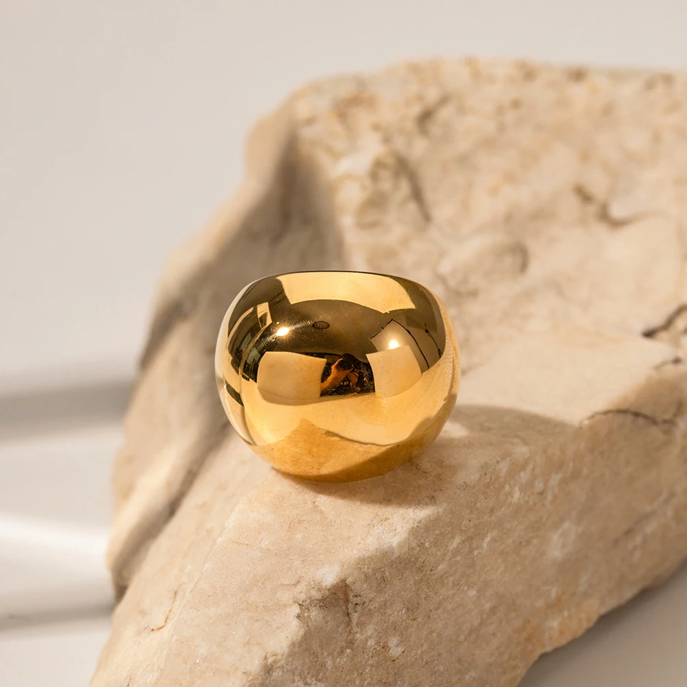 Stainless Steel Spherical Rings For Women 18K PVD Gold Plated
