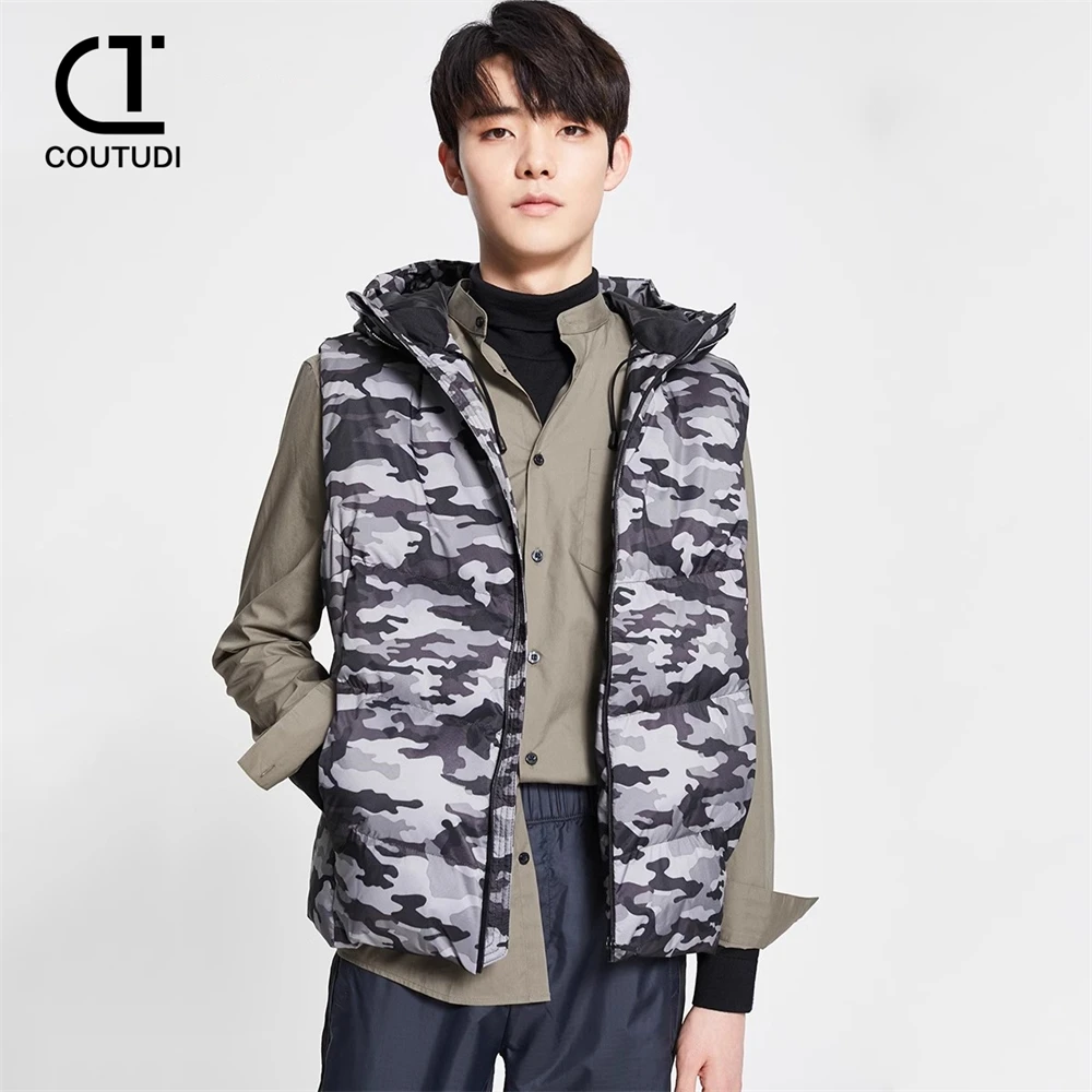 

COUTUDI-Sleeveless Camouflage Hooded Vest for Men, Casual Waistcoat, Male Tops, Plus Size, Warm Clothes, Winter, Fashion, 2024