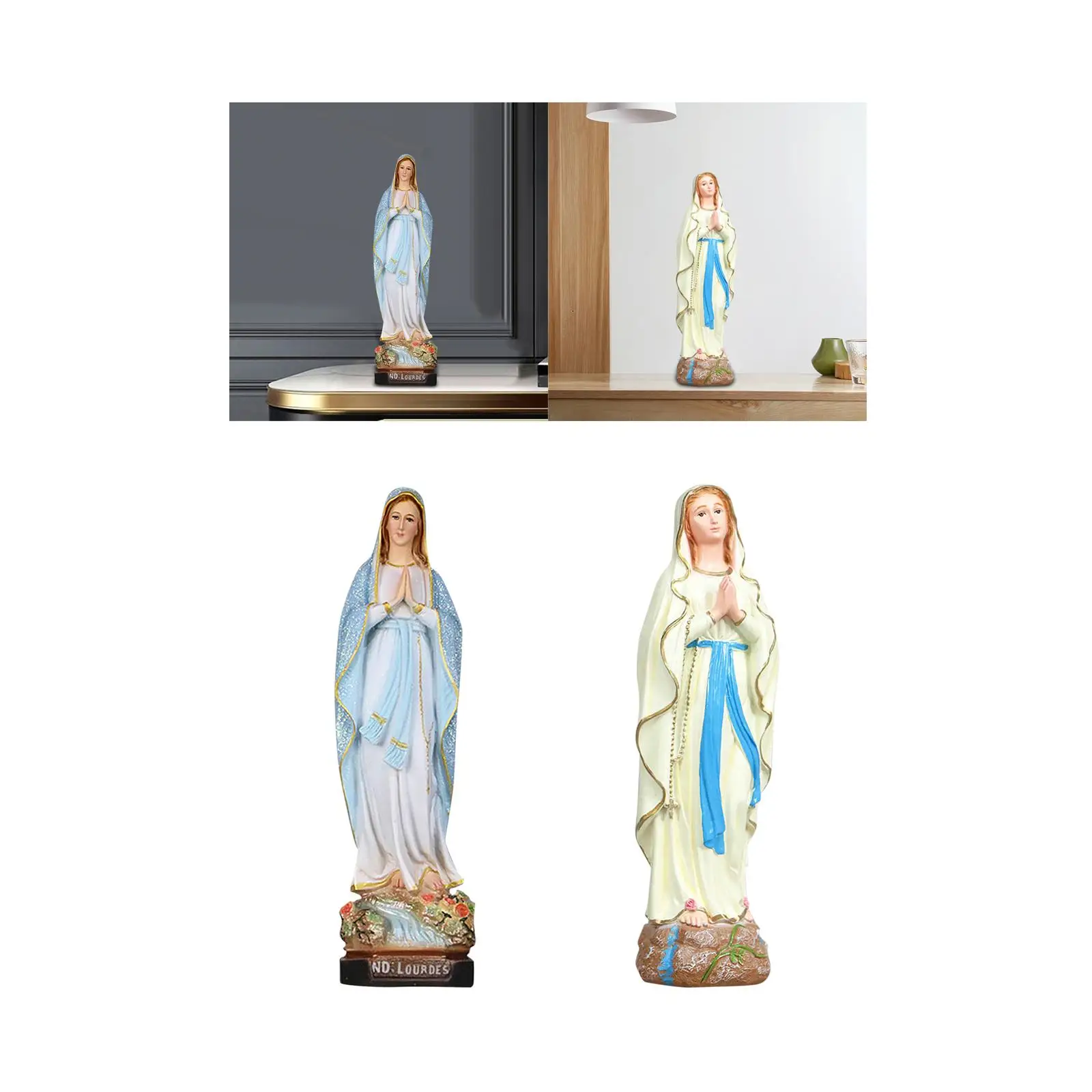 Mother Mary Figurine on Base Holy Statue Madonna Spiritual Sacred Sculpture Ornament for Shelf Living Room Family Home