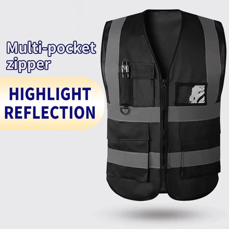 Reflective Vest Traffic Riding Overalls Multi-pocket Zipper