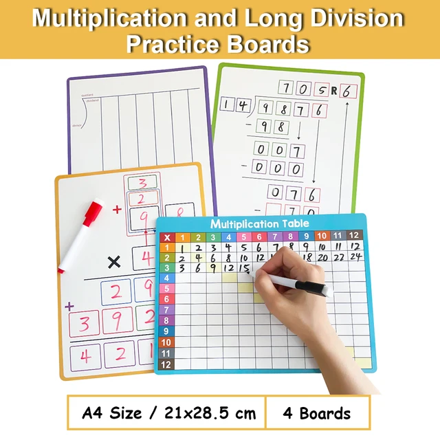 Double Sided Math Whiteboard - Long Division & Multiplication Practice Board For Kids