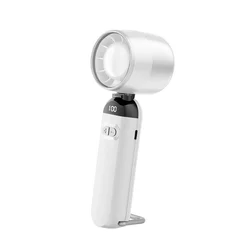 Compact Rechargeable Hand Fan with 100 Speeds and LED Display for Travel and Outdoor Use (WHITE)