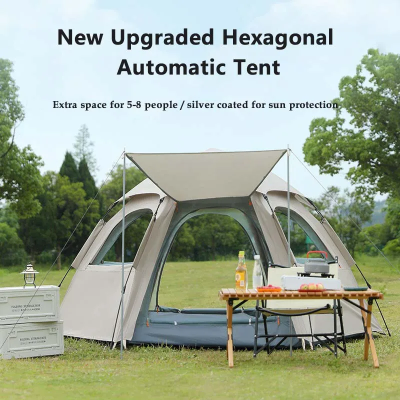 

5-8 People Automatic Tent Outdoor Portable Folding Double Thickness Sun Shade Waterproof Quick Open Tent Camping Beach Park