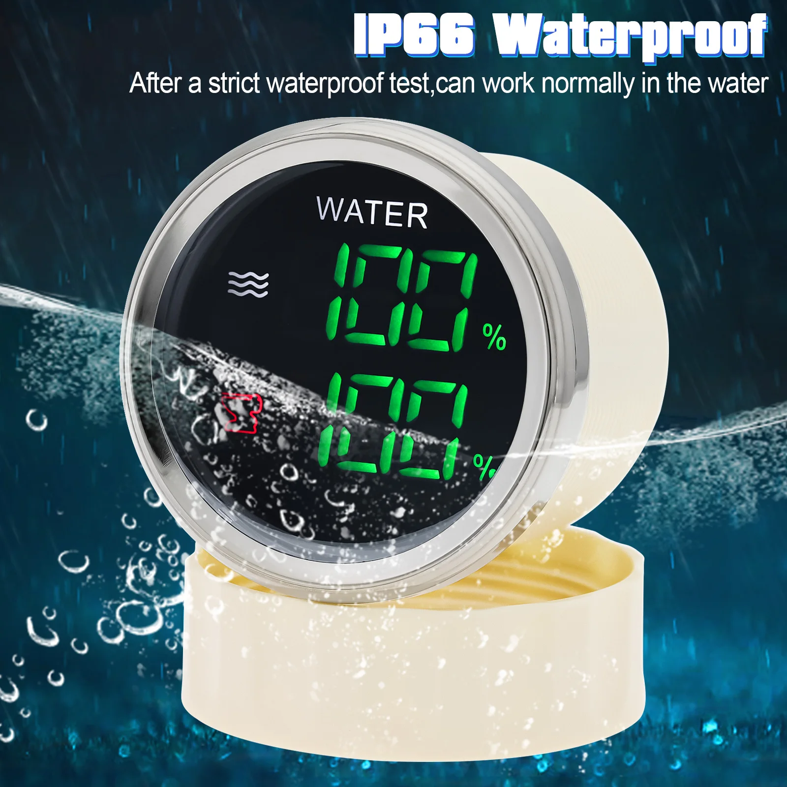 Digitale Dual 52Mm Gauge Met Waarschuwing Waterniveau Indicator + Riolering Niveau Meter Voor Water Niveau Sensor 0-190 Ohm Htg Marine Auto