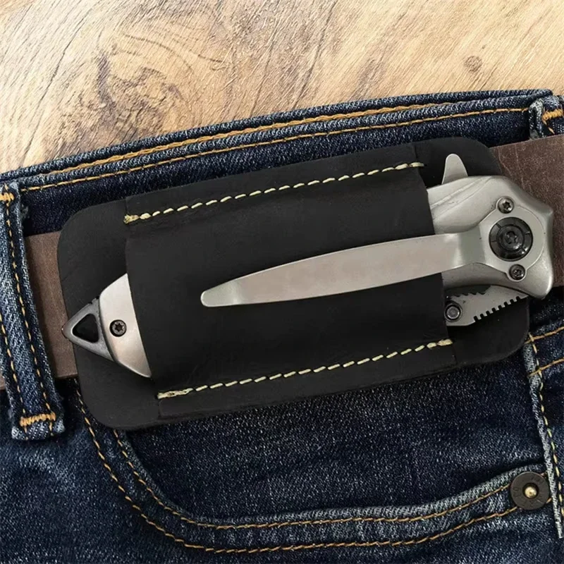 Outdoor Tactic Leather Knives Sheaths EDC Leather Sheath for Folding Knives Carrier Mini Flashlight Holster