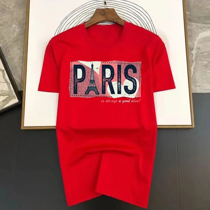 Summer Men's Luxury Paris Printed T-shirt Comfortable Round Neck Short Sleeve 100% Cotton Street Fashion Trendy Top Women's Y2K t shirt cotton t shirt
