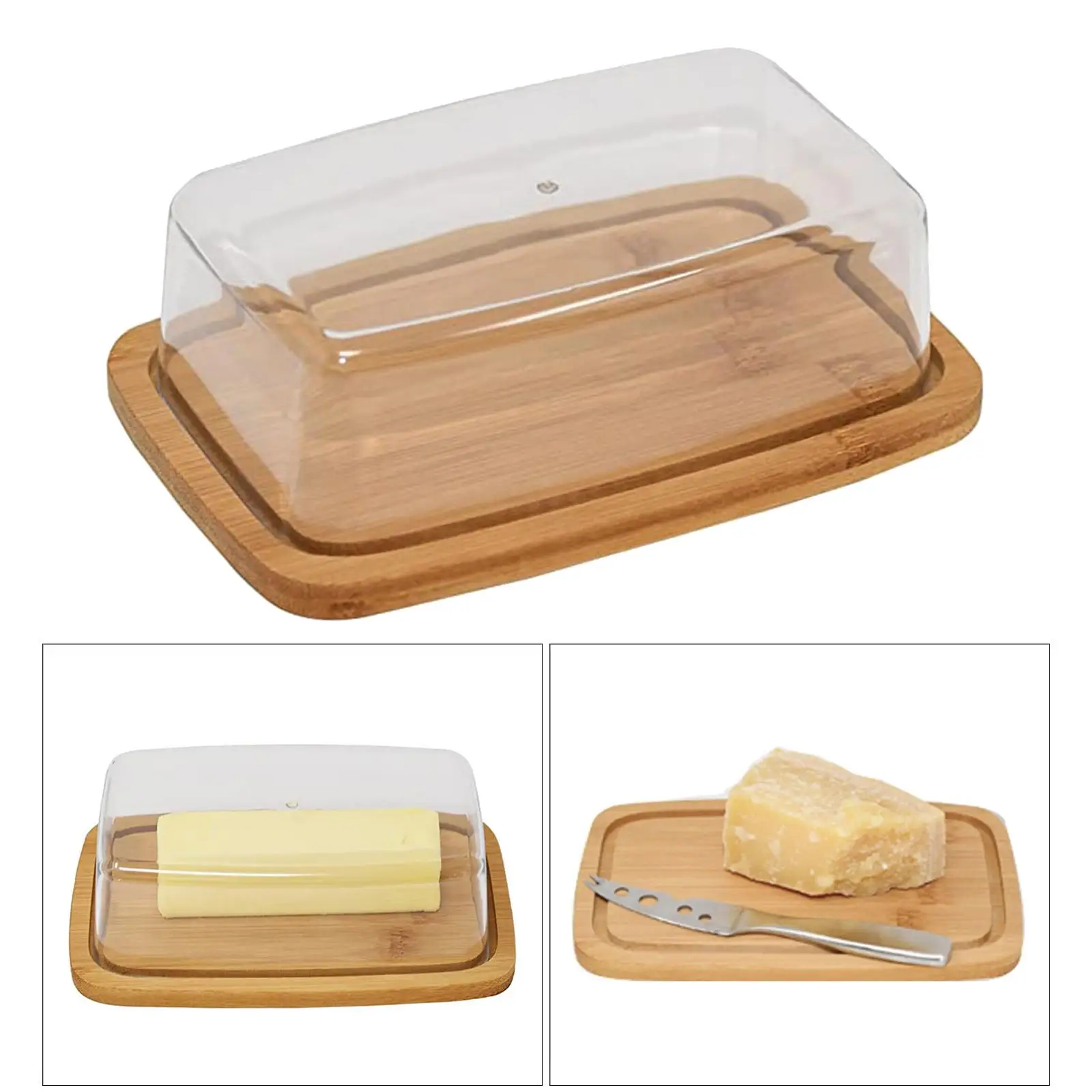 Bamboo Butter Dish Rectangular Cheese Storage Tray Plate Food Container Glass Acrylic Lid Keeper Tool Kitchen Tableware