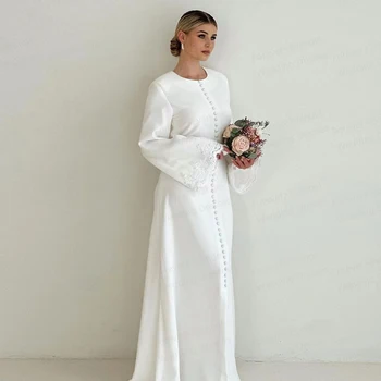 Semplici abiti da sposa musulmani Sirena da donna Appliques Bottoni Abiti da sposa formali a maniche lunghe divisi 2026 فستان personalizzata