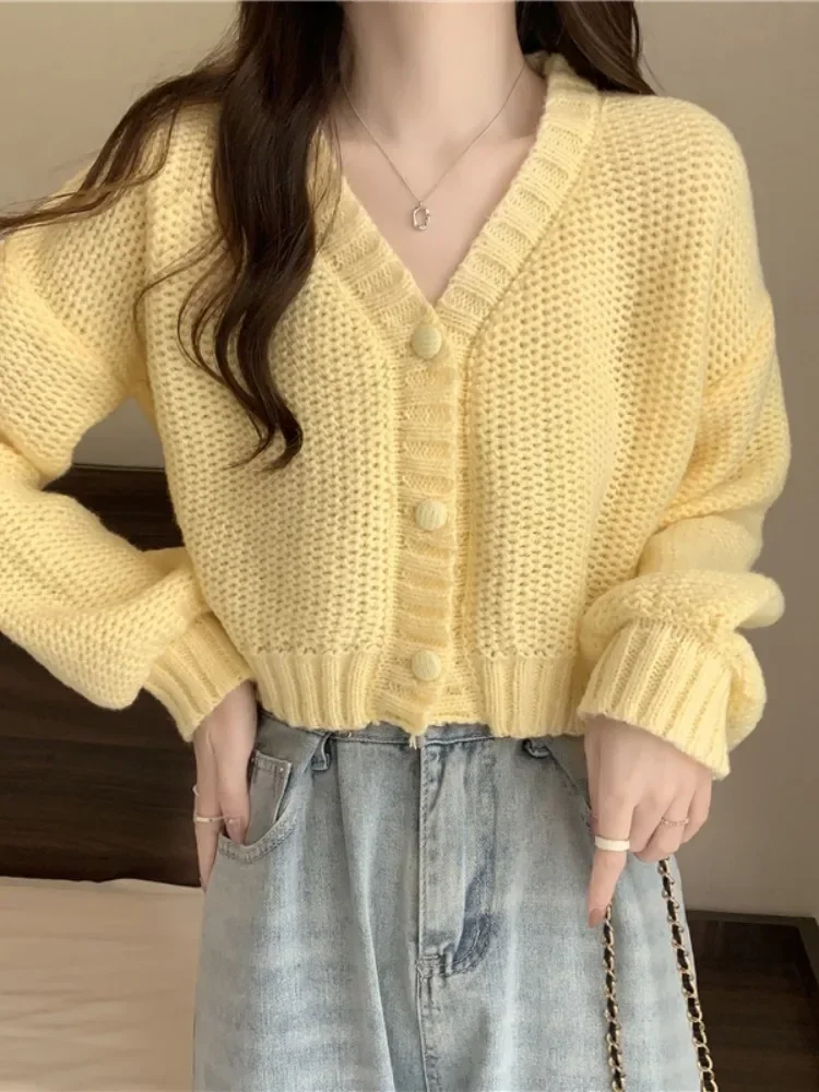 

Autumn Winter New Women Sweater Cardigan V-Neck Button Up Casual Knit Sweater Coat Sweet Female Cardigan Coat