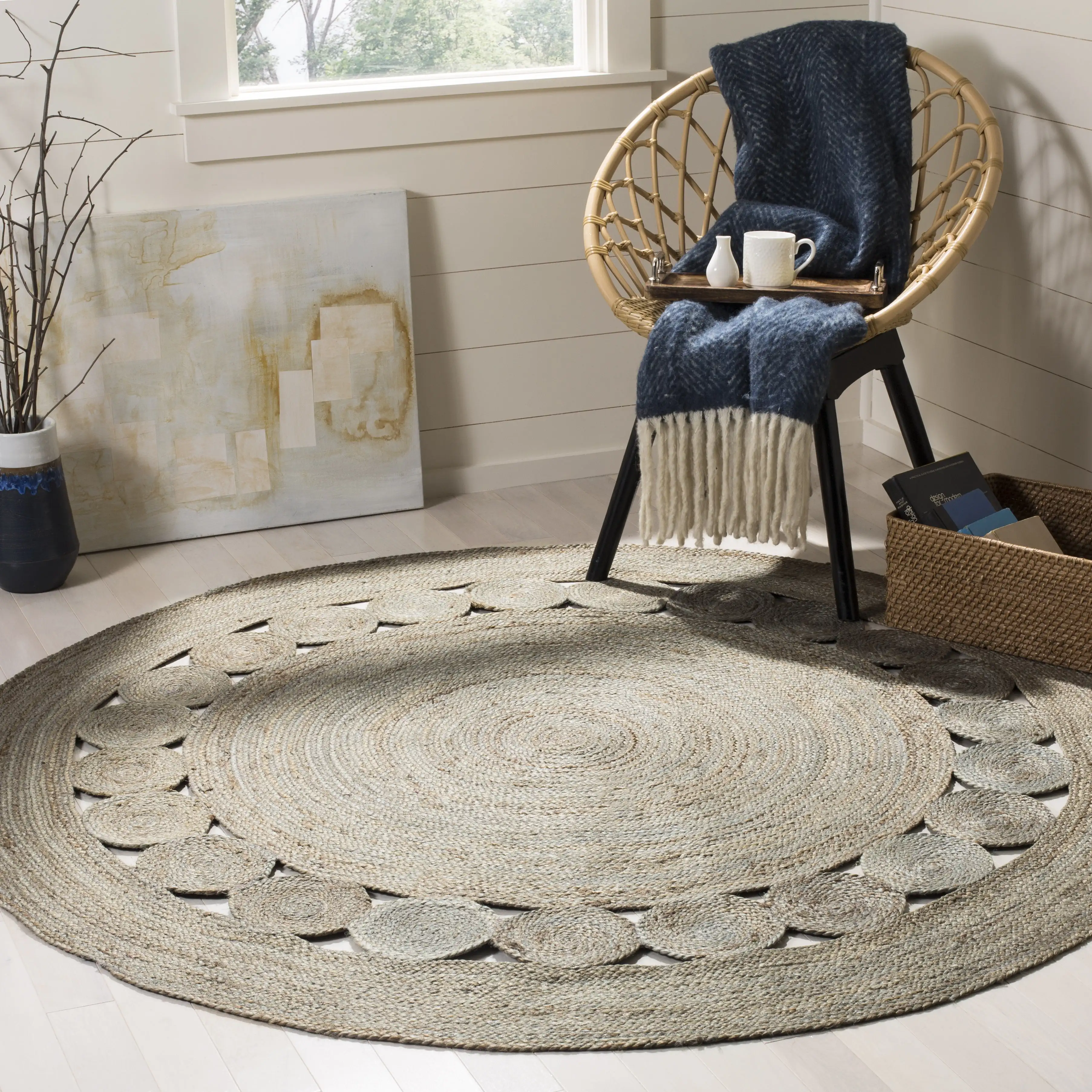 

SAFAVIEH Natural Fiber Morgan Braided Jute Area Rug, Grey, 3' x 3' Round