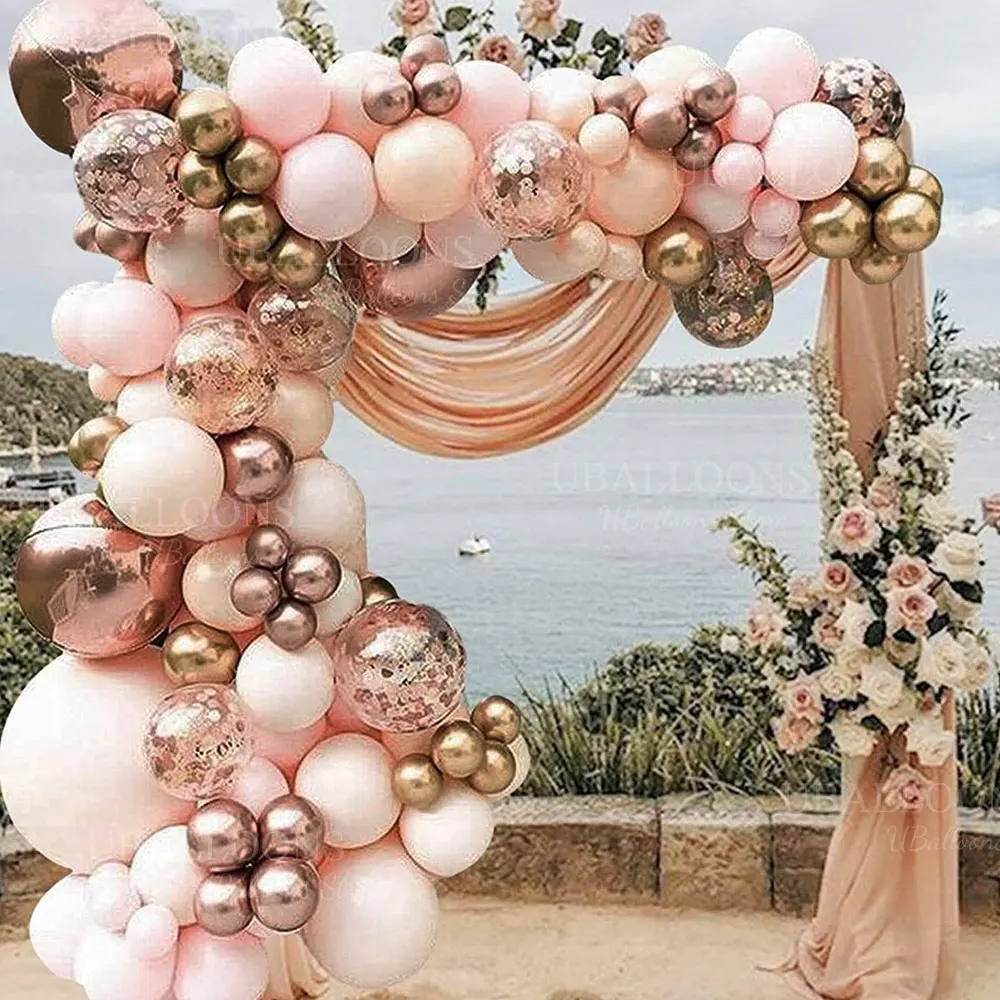 Champagner Gold Luftballons Girlande 5 10 12 18 Zoll Metall Roségold Latex Ballon Bogen für Geburtstag Baby Brautparty Hochzeitsdekoration – Detail 14