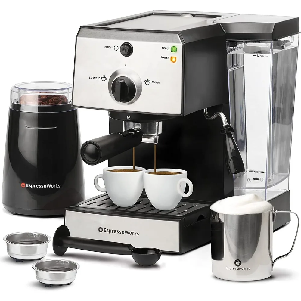 

EspressoWorks All-In-One Espresso Machine with Milk Frother 7-Piece Set - Latte Maker Includes Grinder, Frothing Pitcher, Cups