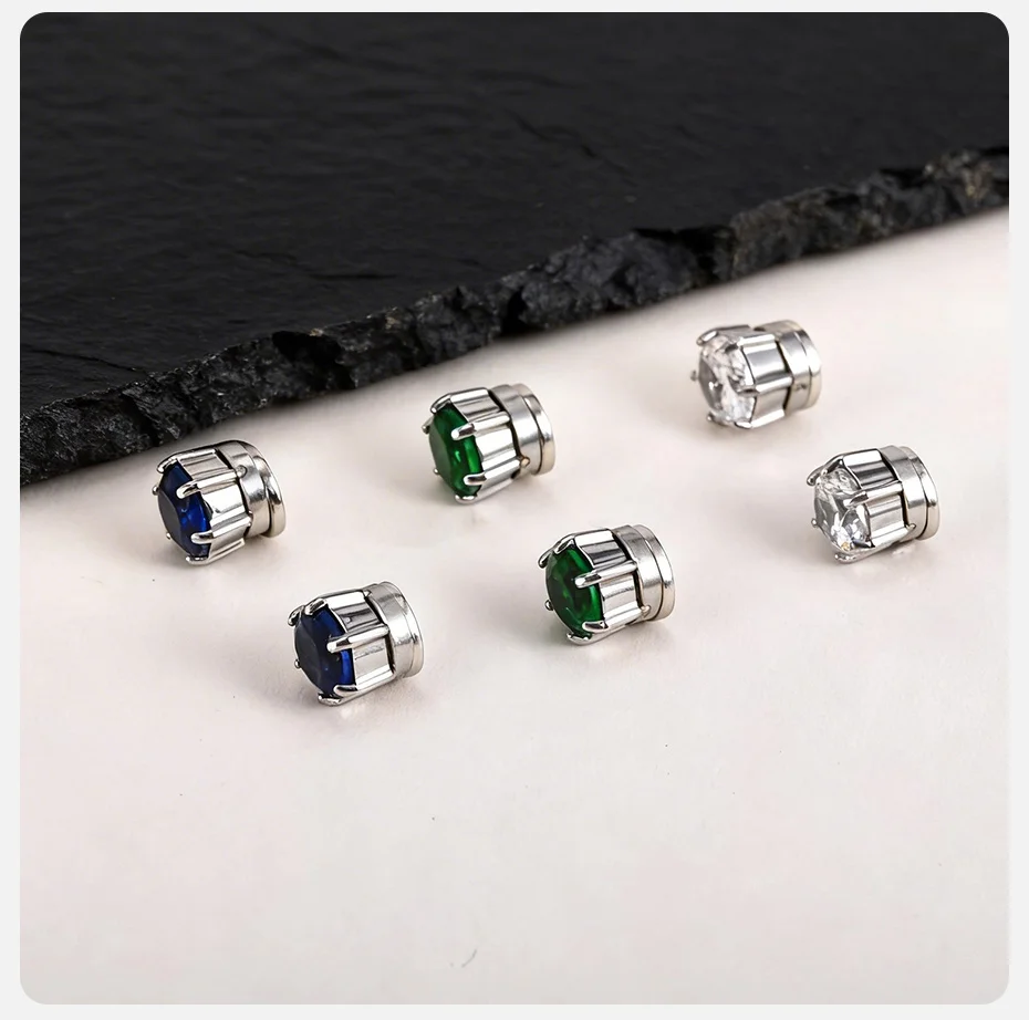 Vnox Sechsklauen-Zirkon Magnetische Clip-Ohrringe für Männer und Frauen, Edelstahl Nicht-Durchstochene Clip-On-Ohrringe, Kubische Zirkonia Ohrschmuck Geschenk – Detail 7