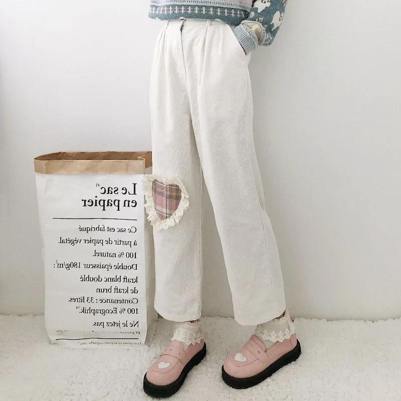Autumn Winter New High Waist Solid Color Fashion Student Straight Tube Loose Velvet Japanese Academy Style Clothing Women Pants