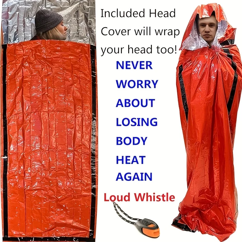 Portable Waterproof Emergency Survival Sleeping Bag Outdoor Edc Camping Gear Thermal Sack First Aid Rescue Kit Mylar Blanket